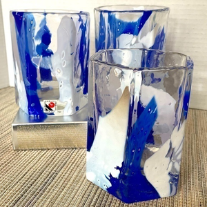 JAROSLAV Karlov Svoboda Czech‎ Republic handmade tumblers cobalt blue and white